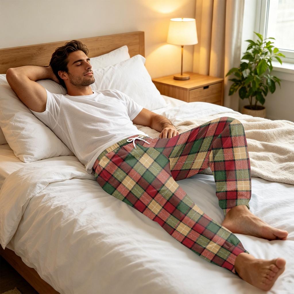 Men's Christmas Printed Thermal Pajama Pants for Fall Winter