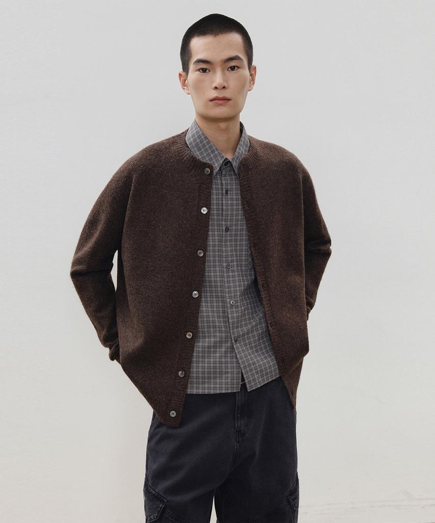 LEIRE Mild Cashmere-Like Round Cardigan [Brown]