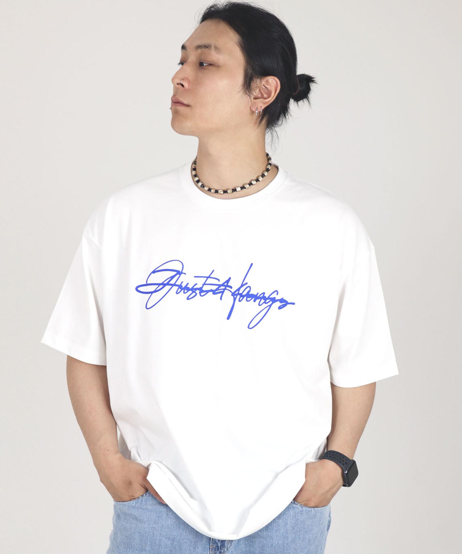 Just Haeng Big Logo Blue White Oversized Short Sleeve T-Shirt L