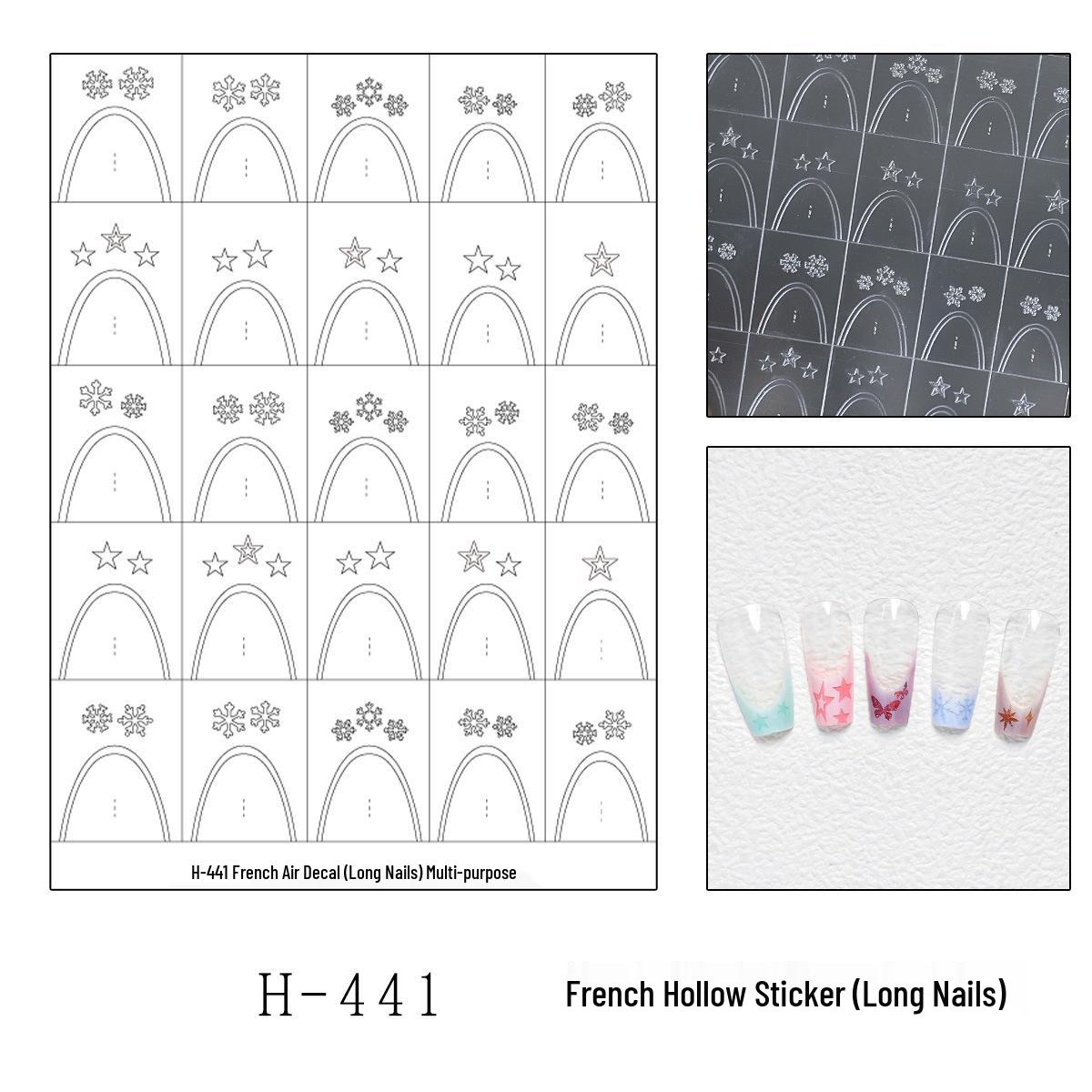 French Hollow Nail Art Stickers: Transparent Double-Sided Star & Snowflake Design