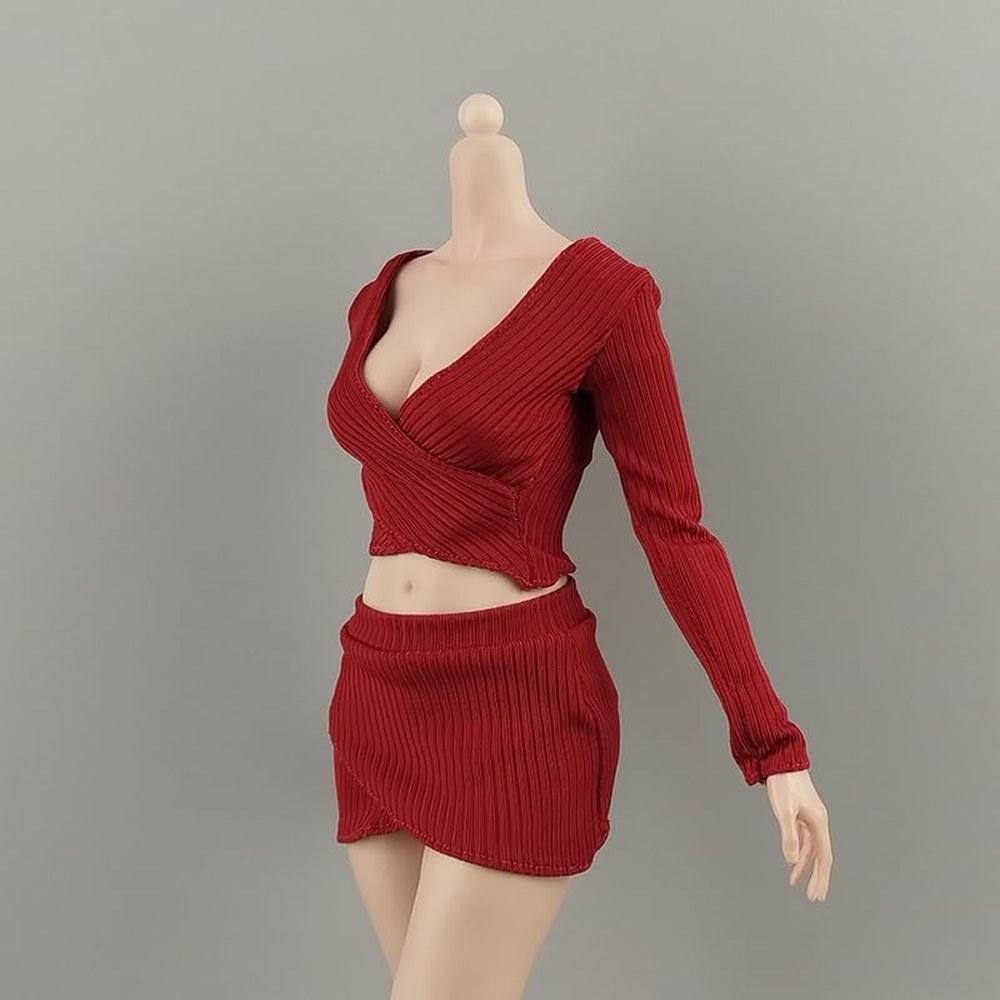 HAMRETHYPPZ 1/6 Costume Female Sexy Deep V-Neck Long Sleeve Jacket Wine Red (Body, Head, Shoes Not Included)