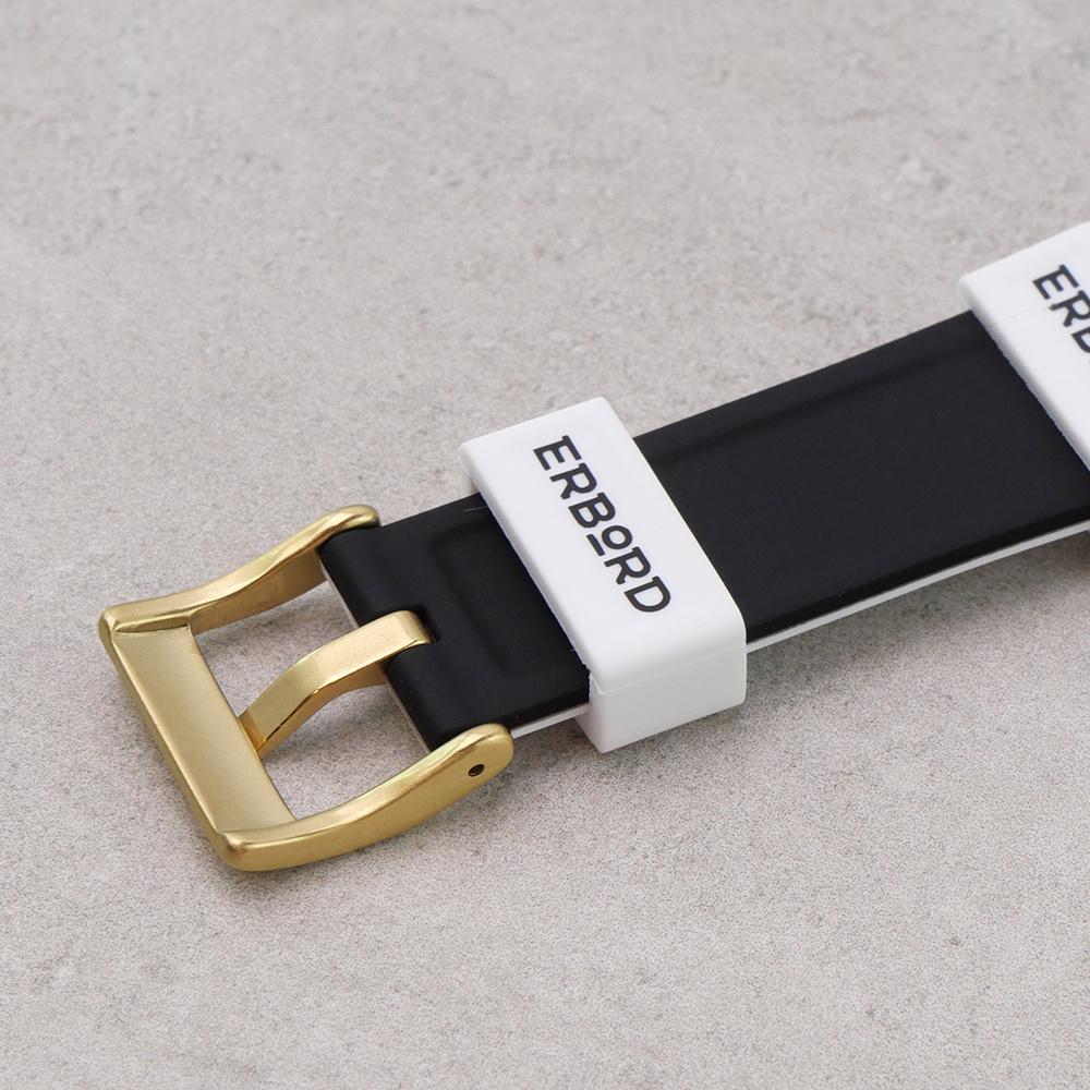 ERBORD Universal Silicone Strap 20mm, Dual Color, White / Black / Gold Buckle