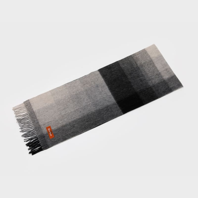 RECLOW EENY CHECK wool 100% MUFFLER BLACK GRAY