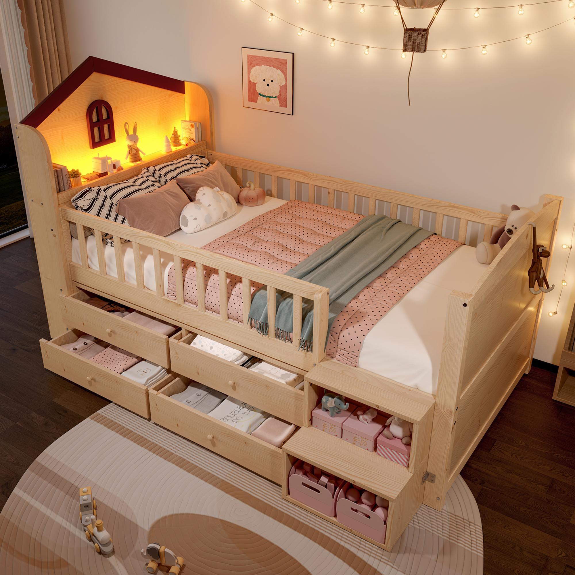 Half-height bed, 90x200cm, house shape, window