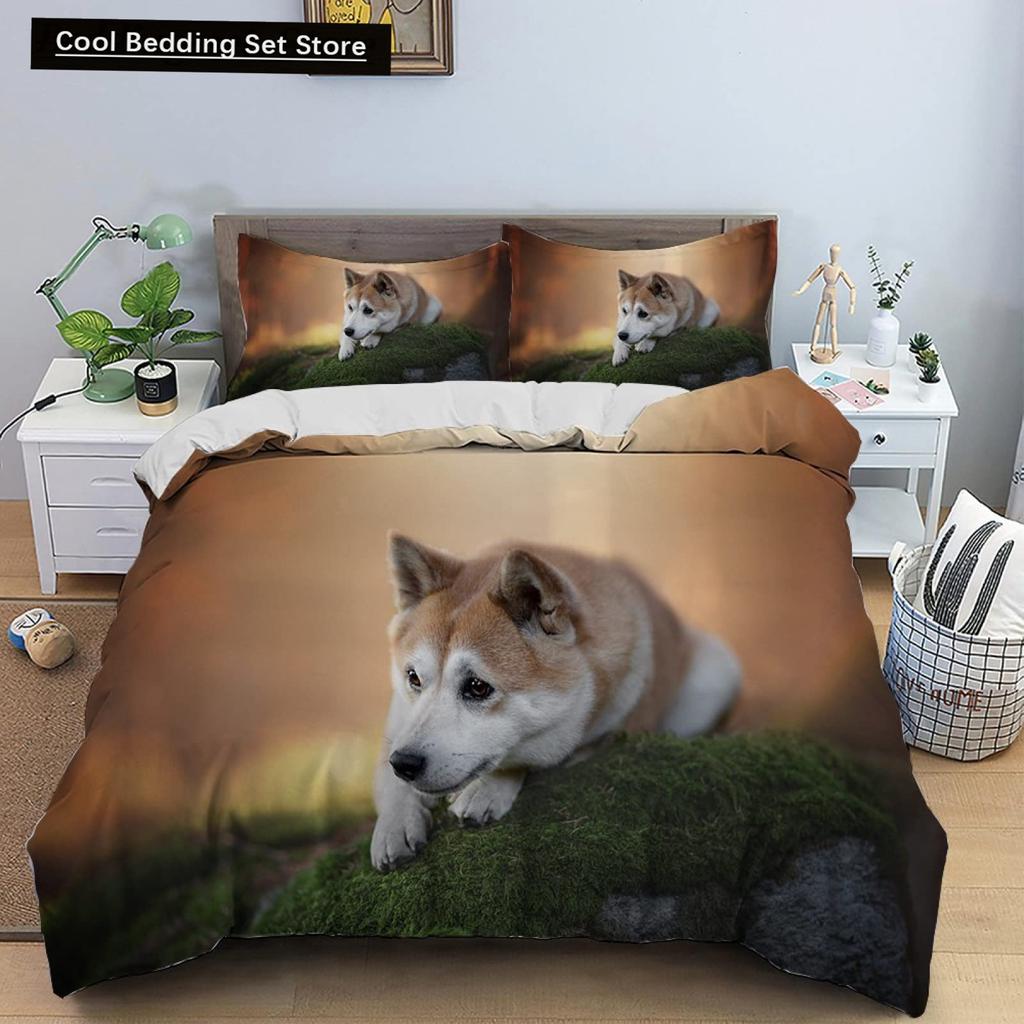 Yellow Shiba Inu King Queen Bedding Set Lovely Puppy Duvet Cover Family Pet Animal Quilt Cover 2/3pcs Polyester Comforter Cover
