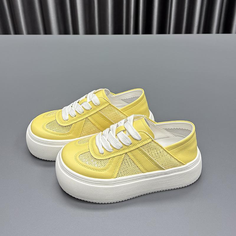 

Leather two wear white shoes women s spring new round head platform fashion versatile casual sports shoes 40 жёлтый