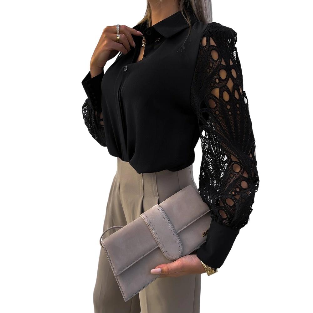 

GMXIA женские модные повседневные летние однотонные блузки и рубашки с длинными рукавами и воротником-поло с принтом XXXL чёрный