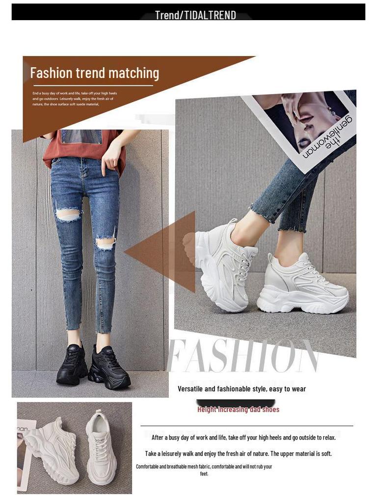 Women's Height-Increasing Dad Sneakers: 8cm Thick Sole, Breathable, Trendy, Casual Sports Shoes for Autumn (A8382)
