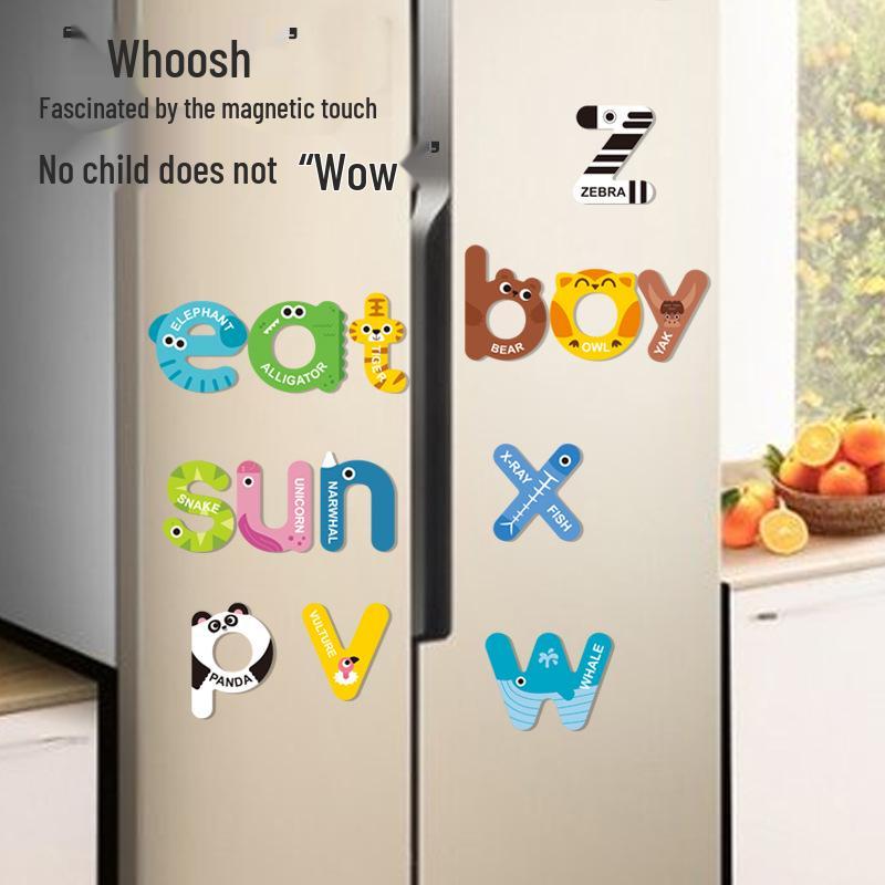 Children's Educational Magnetic Blackboard & Refrigerator Puzzle with 26 Alphabet Letters, Animal Shapes, and Numbers.