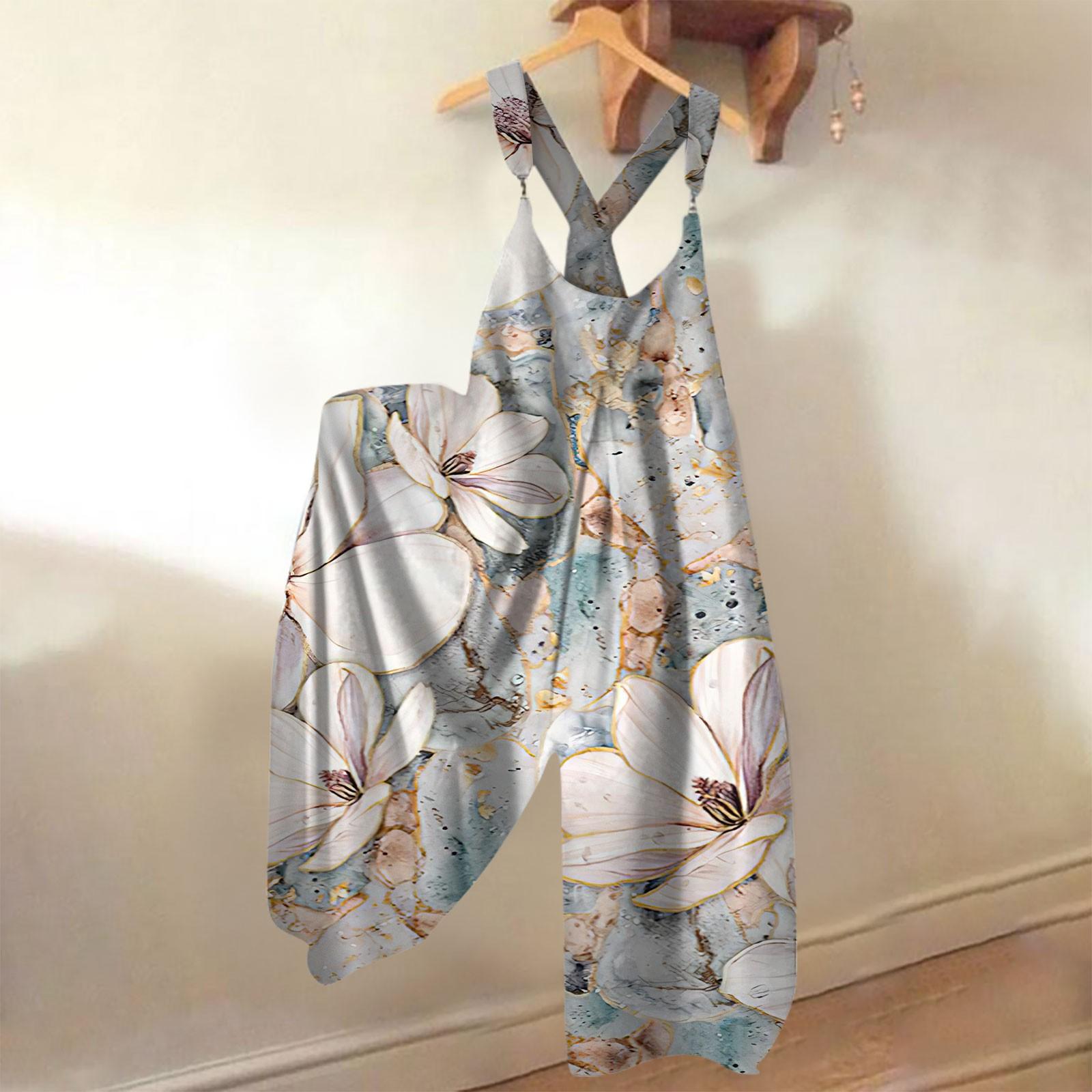 

Широкие комбинезоны для женщин, повседневные свободные комбинезоны без рукавов, ретро-принт, металлические пуговицы, длинные брюки, комбинезон с карманами XL бежевый