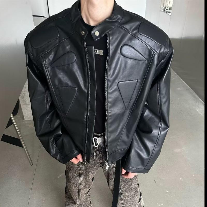 

Мужская осенняя мотоциклетная куртка из искусственной кожи в стиле ретро, свободного кроя XL чёрный