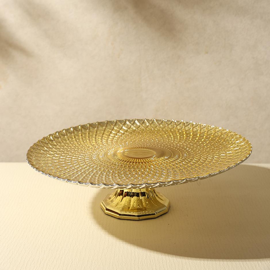 Evropský lehký luxusní špičkový skleněný podnos na ovoce na vysoké noze obývací pokoj galvanizovaný podnos na cukroví velkokapacitní kulatý podnos na ovoce