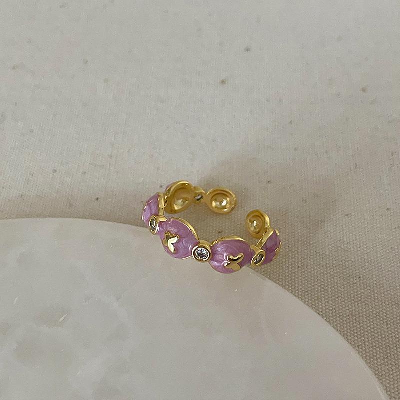 Sweet Butterfly Flower Purple Oil Drop Ring Female Niche Personality High Sense Simple Versatile Fashion Ring Ring