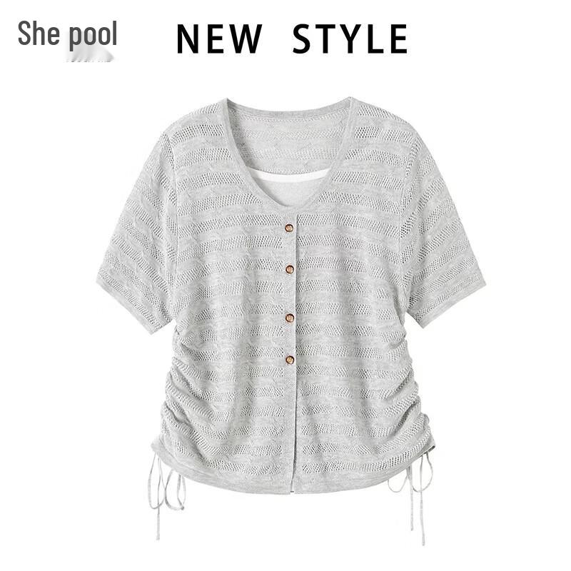 Women s Lyocell Linen Blend Faux Two-Piece Knit Top S
