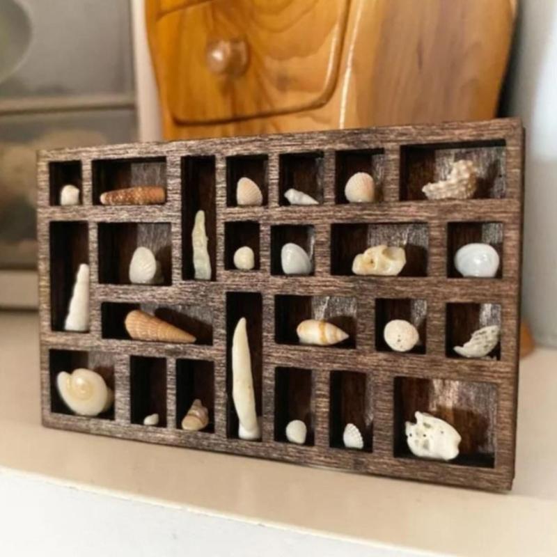 Miniature Trinket Showcase Shelf Wooden Crystal Box Pocket Sized Natural Wood Jewelry Holder for Men and Women