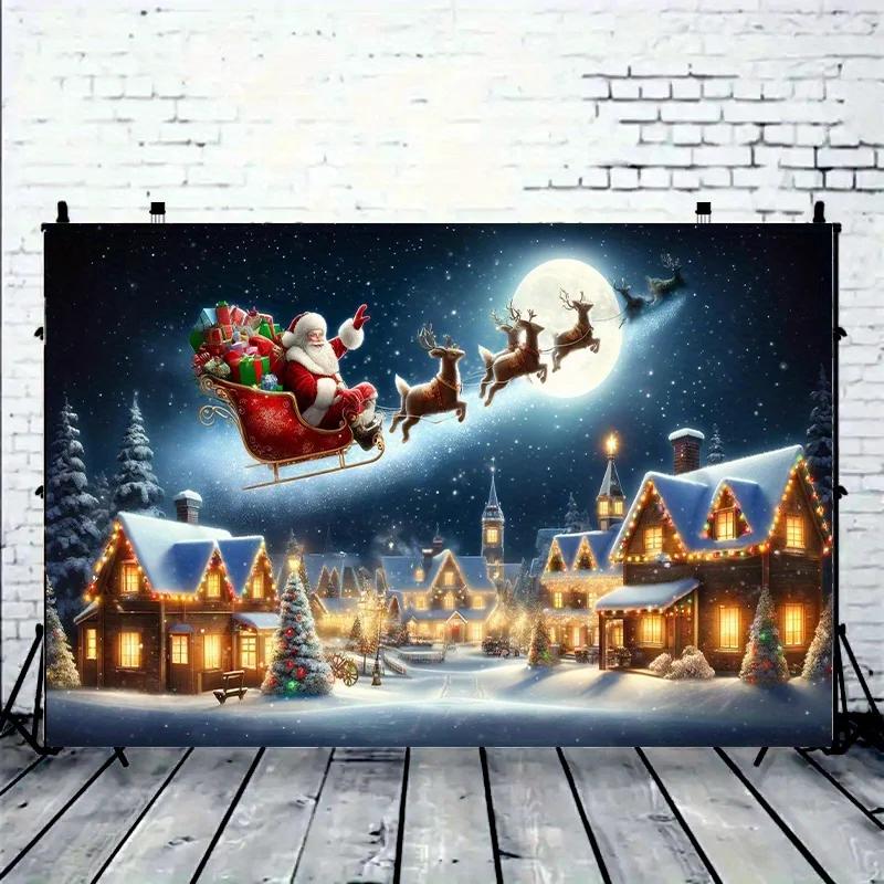 1pc Holiday Party Christmas Background Banner - Santa Claus Sleigh Scene, Holiday Party, Family and Garden Decoration