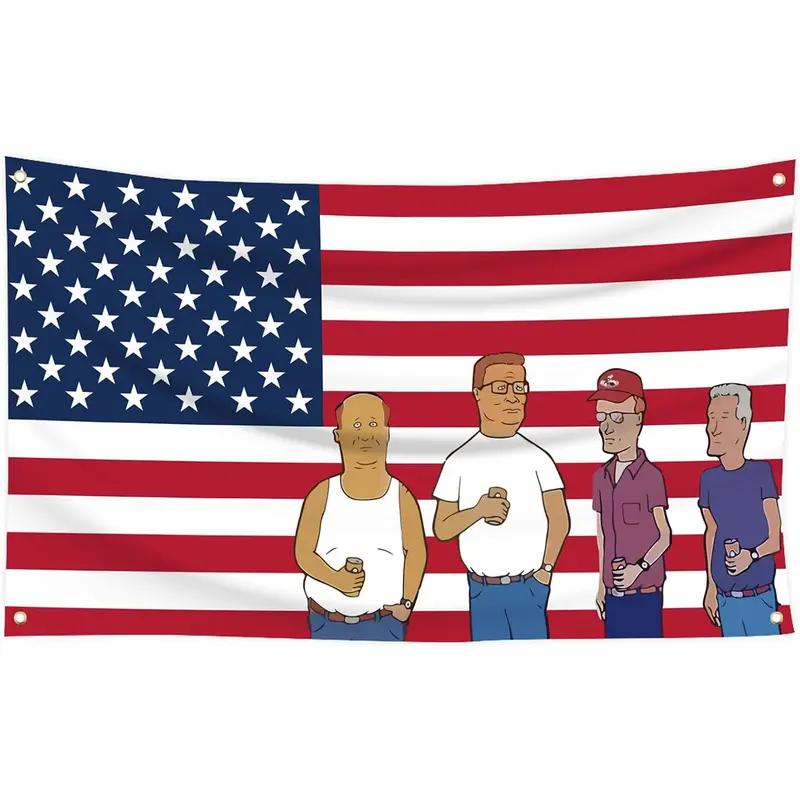 

King of the Hill tapestry polyester wall hanging nostalgic cartoon decoration of American flag living room bedroom retro decor 74x94cm(29x37in)