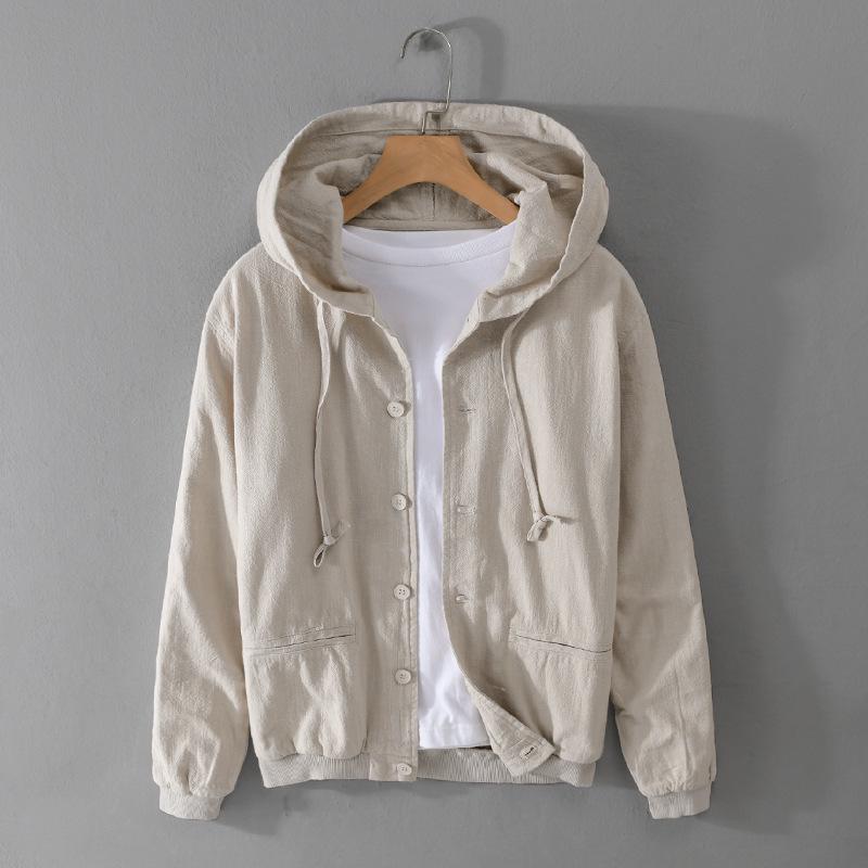 Men's Hooded Linen Jacket - Casual Spring/Autumn Coat, Loose Fit, Youth Trend, Cotton Blend (Y201)