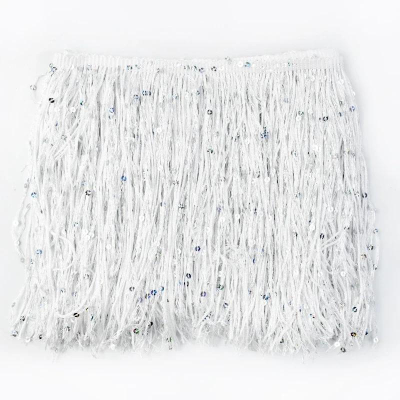 3/5/10M 20cm Sequin Fringe Tassel DIY Clothing Sewing Acessories Latin Dress Lace Trim Fabric Performance Garment Laces Trimming
