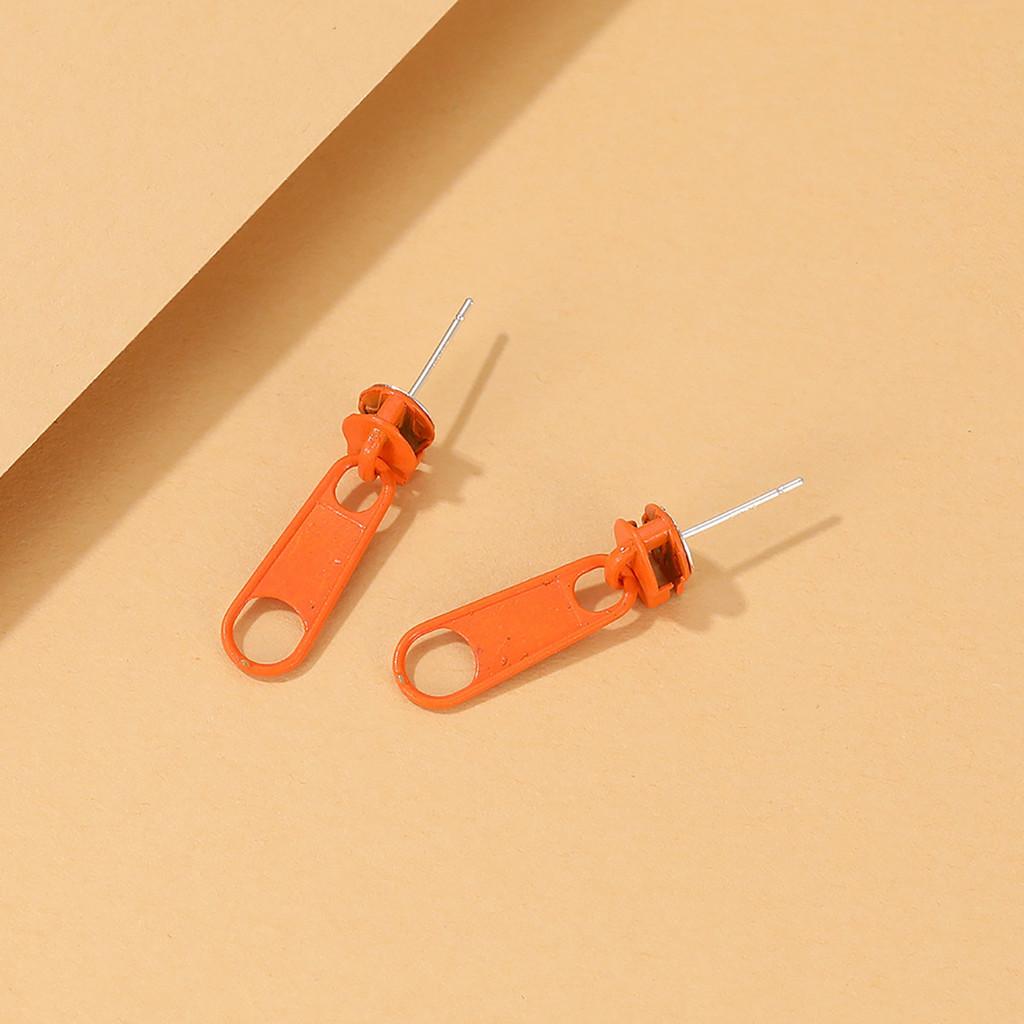 Stylish Multicolor Zipper Earrings Unique Geometric Alloy Design For Women