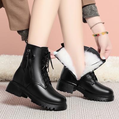 Women Snow Boots Artificial Leather Winter Women Ankle Boots Natural Woolen Warm Non Slip Chunky Boots Women
