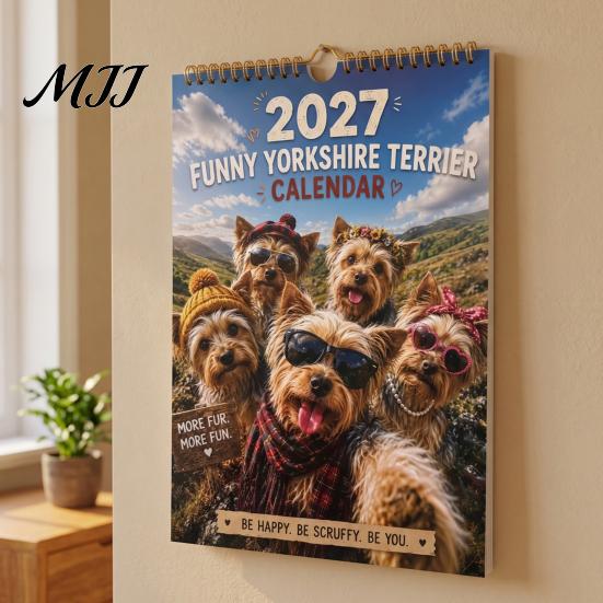 Academic Year Time Planner Yorkshire Terriers 2027 Wall Calendar, Cute Dog 12 Monthly Planner, Thick Animal Theme Office Decor Paper Spiral