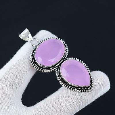Ciondolo in argento sterling 925 fatto a mano con pietra preziosa di quarzo rosa, collana con ciondolo artigianale rosa, regali di gioielli per il Ringraziamento