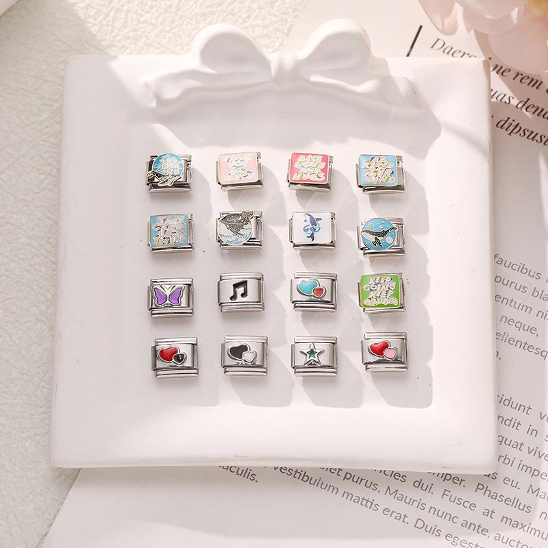 New Creative Whale Words Butterfly Star Heart Italian Charm Links Fit 9mm Bracelet Stainless Steel Women DIY Making Jewelry Gift