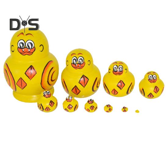 10Pcs/Set Yellow Duck Russian Nesting Doll 10 Layers Handmade Wooden Matryoshka Animal Stacking Toy Desktop Figurine Decoration Birthday Gift