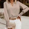 European & American Plus Size V-Neck Long-Sleeve Women's Casual Shirt