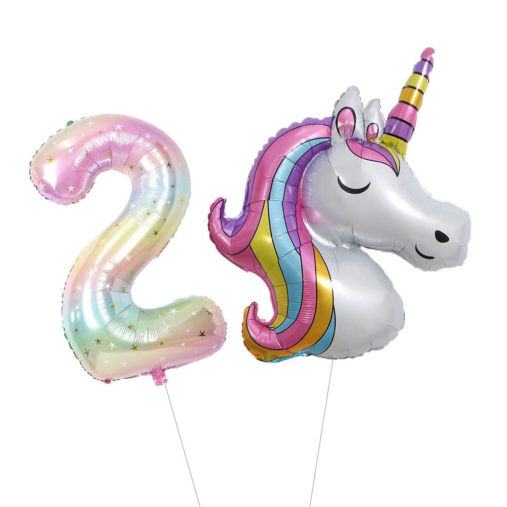 2Pcs Large Rainbow Unicorn Foil Balloon Set 40inch Number Foil Helium Balloon Unicorn Theme Birthday Party Decoration