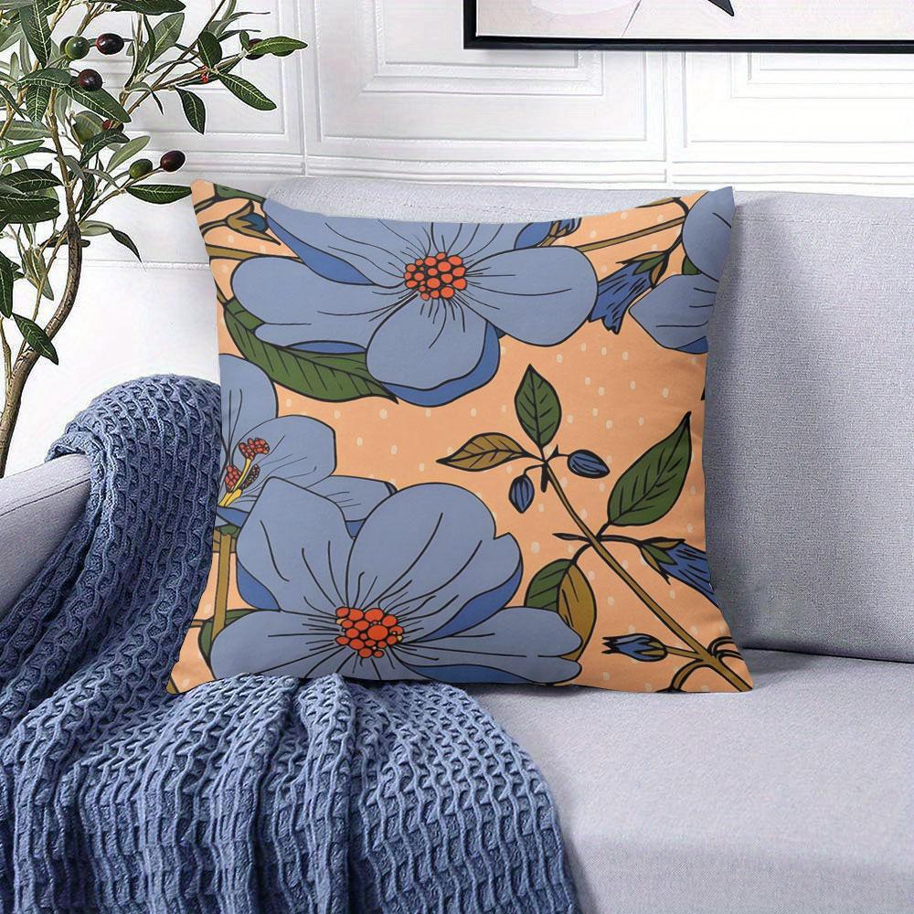 Blue Flower Polka Dot Pattern Square Jacquard Pillow Cover for Sofa Office Waist Cushion Cover Home Decorative Pillowcase