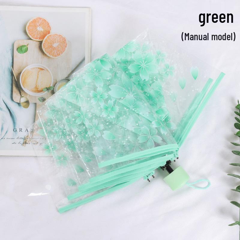 Cherry Blossom Transparent Automatic Umbrella - Soft Girl Three-Fold Design