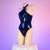 "Stylish Patent Leather Halter Neck Swimsuit - Backless, Slim Fit, Unique Print, C2051"