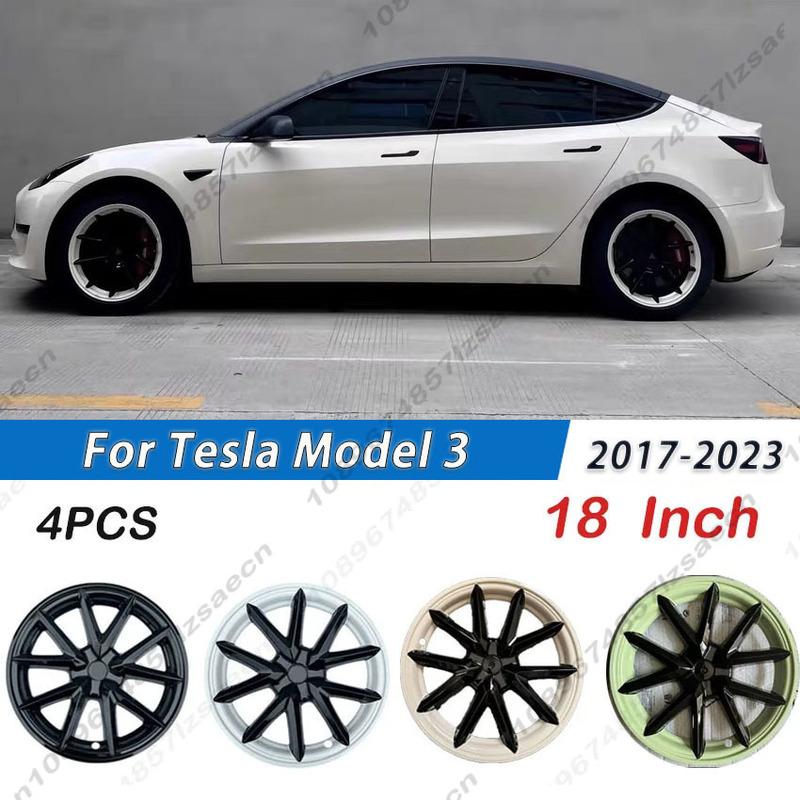 4PCS Hub Cap Car For Tesla Model 3 2017-2023 18 Inch Wheel Cap Replacement Automobile Wheel Hubcap Full Rim Cover Accessories