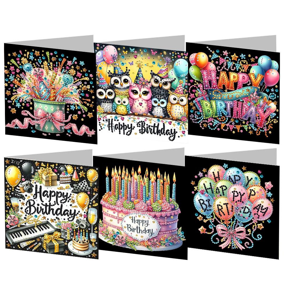 6Pcs Birthday Gnome DIY Diamond Painting Card Diamond Daily Wish Card Diamond Painting Greeting Card for Family Friends Gift