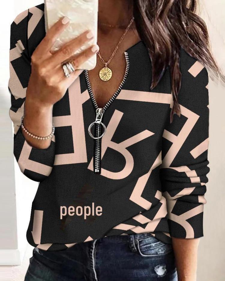 2023 Women's European American Spring Summer Commuter Long Sleeve Zipper Shirt