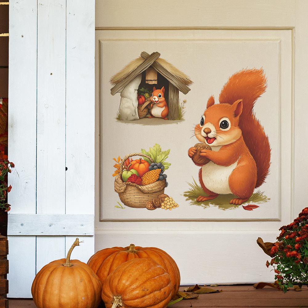 Cartoon Food-collecting Squirrel Restaurant Living Room Background Wall Decoration and Beautification Stickers