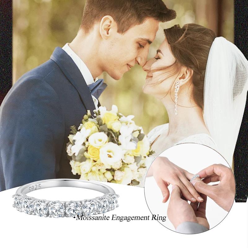 BAMOER Iris Moissanite Ring Lace Band 925 Silver Half Eternity Stackable Ring D Color for Women Engagement Retro Gift