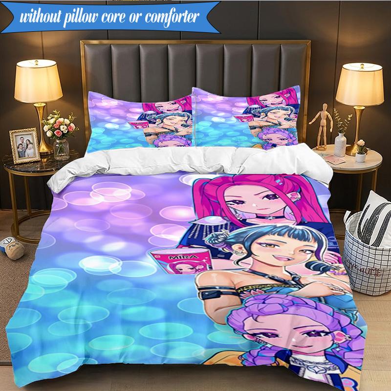 Kpop cartoon 3pcs K-pop music group Bedding set,Ideal for Bedroom, Dormitory,Including Duvet Cover And 2pcs Pillowcases,Fan gifts