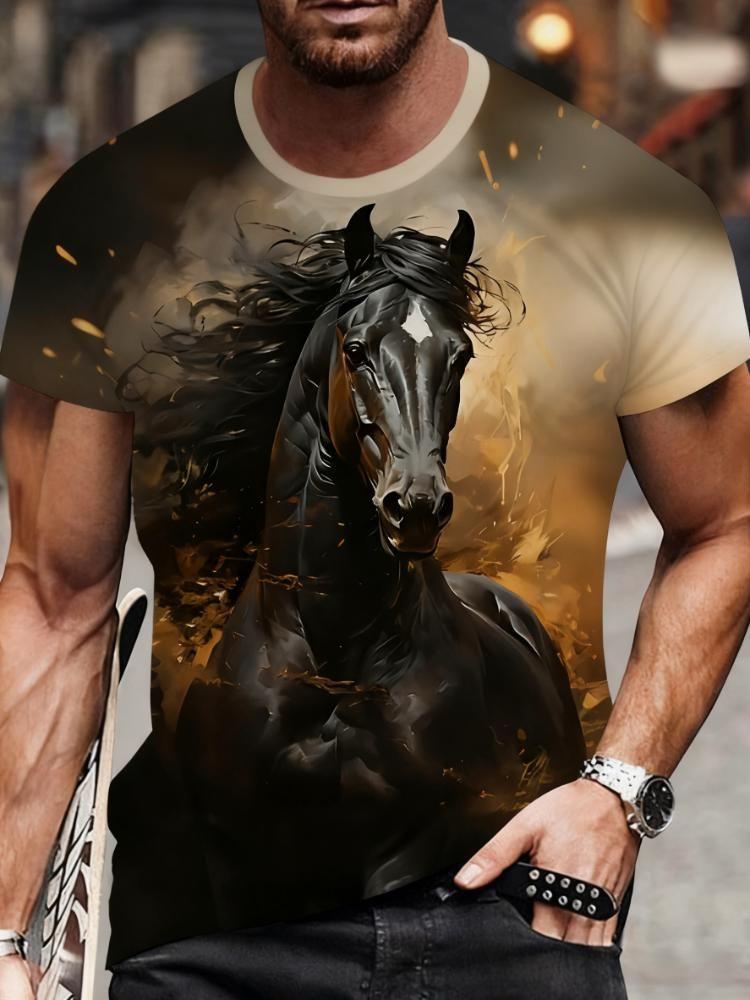 Summer Horse Animal 3D Printed T-shirt Men's Fashion Casual Short Sleeve Top Street Harajuku Casual Comfortable O-neck Clothing