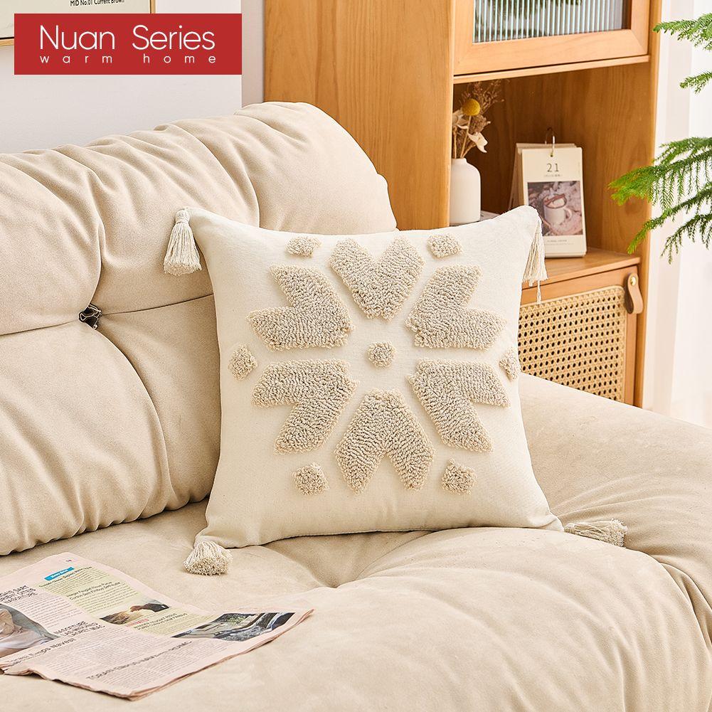 1 Stück Nuan Serie Beige Weicher Kissenbezug Böhmischer Quastenstil Getuftet Gestickt Kissenbezug für Sofa Wohnzimmer Schlafzimmer Heimdeko