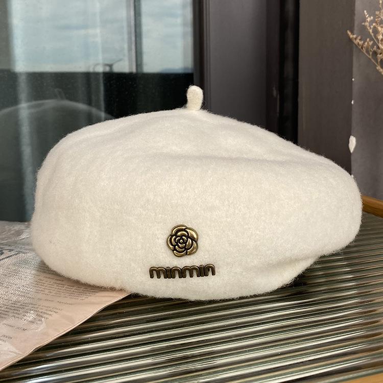 Wool Beret Women'S Versatile Face Small Three-Dimensional Stylish Bud Hat Japanese Literary And Artistic Painter Hat