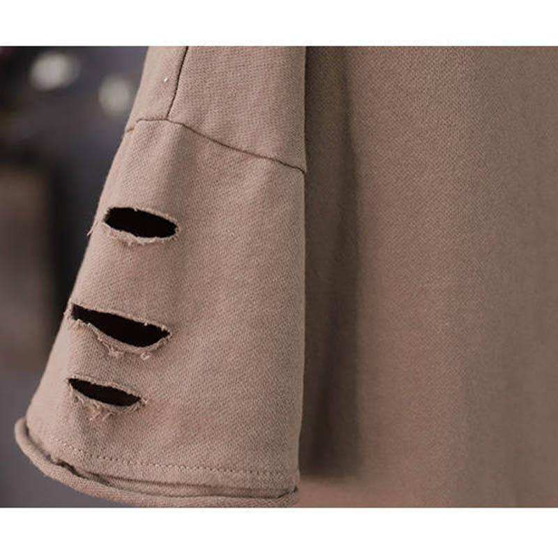 Khaki Loose Round Neck T-shirt Cotton Material Women's Short Sleeved Top Hollow Cuffs Design Retro Literary Style Simple Casual Harajuku Summer