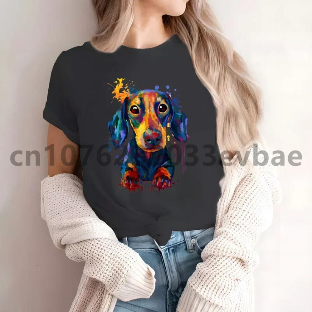 Dachshund Teckel Cute Dog Female Casual Printing Ladies Clothing High-end Short-sleeved T-shirt Women