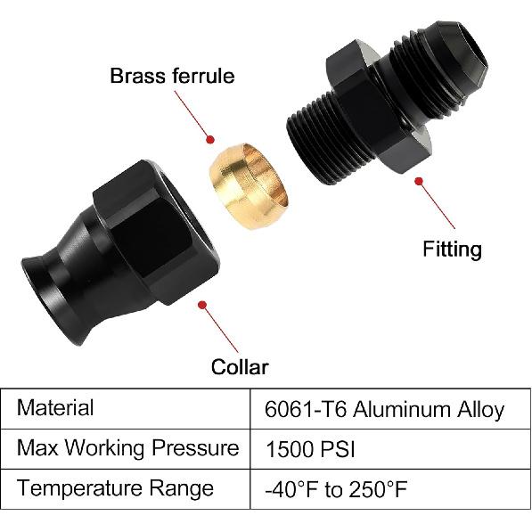 EVIL ENERGY 6AN Male to 3/8" Hardline Compression Fitting Adapter Aluminum Black 2PCS