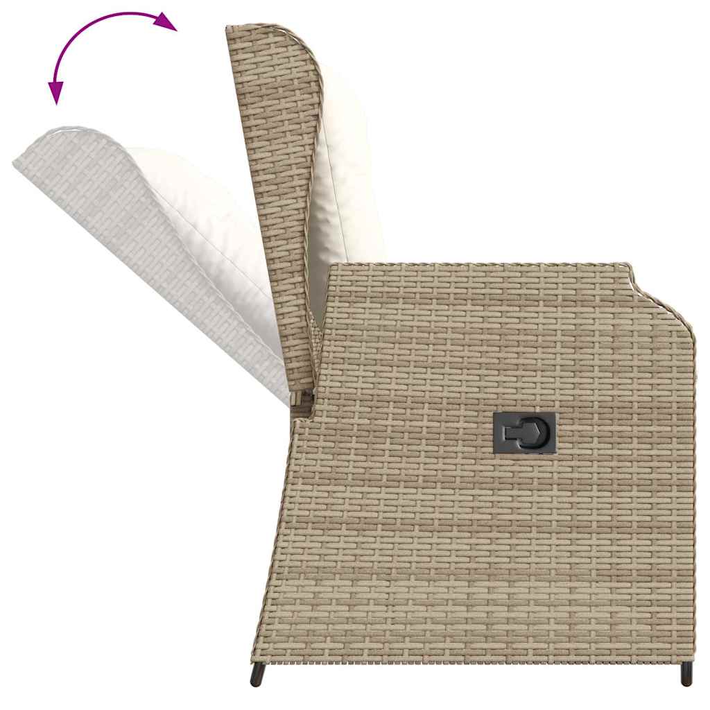 Vidaxl Banco de Jardín Plegable con Cojines, Beige, Ratán Sintético