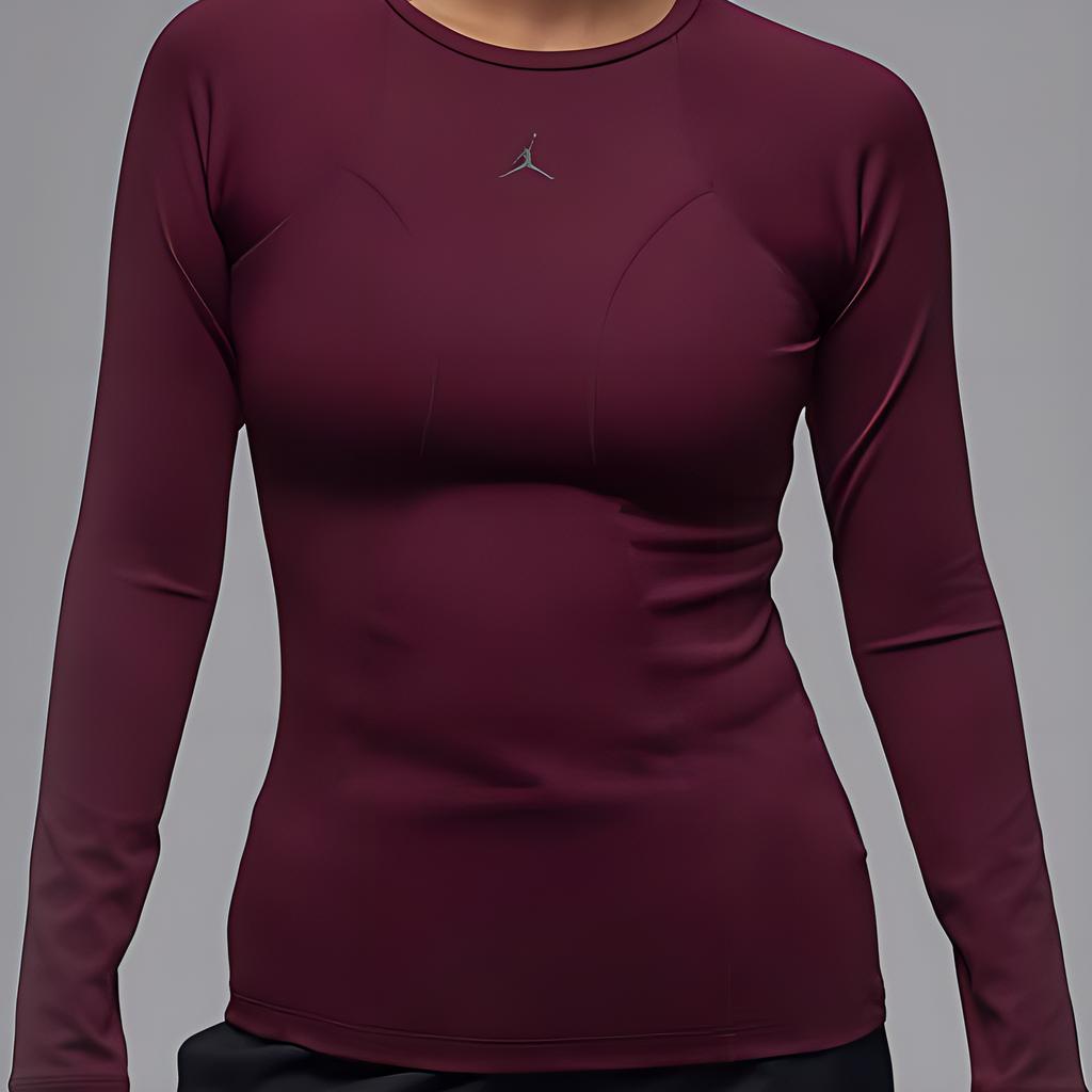 Jordan Solid Logo Round Neck Quick-Dry Long Sleeve Raglan T-Shirt Women Tops Deep-Red FN5111-681