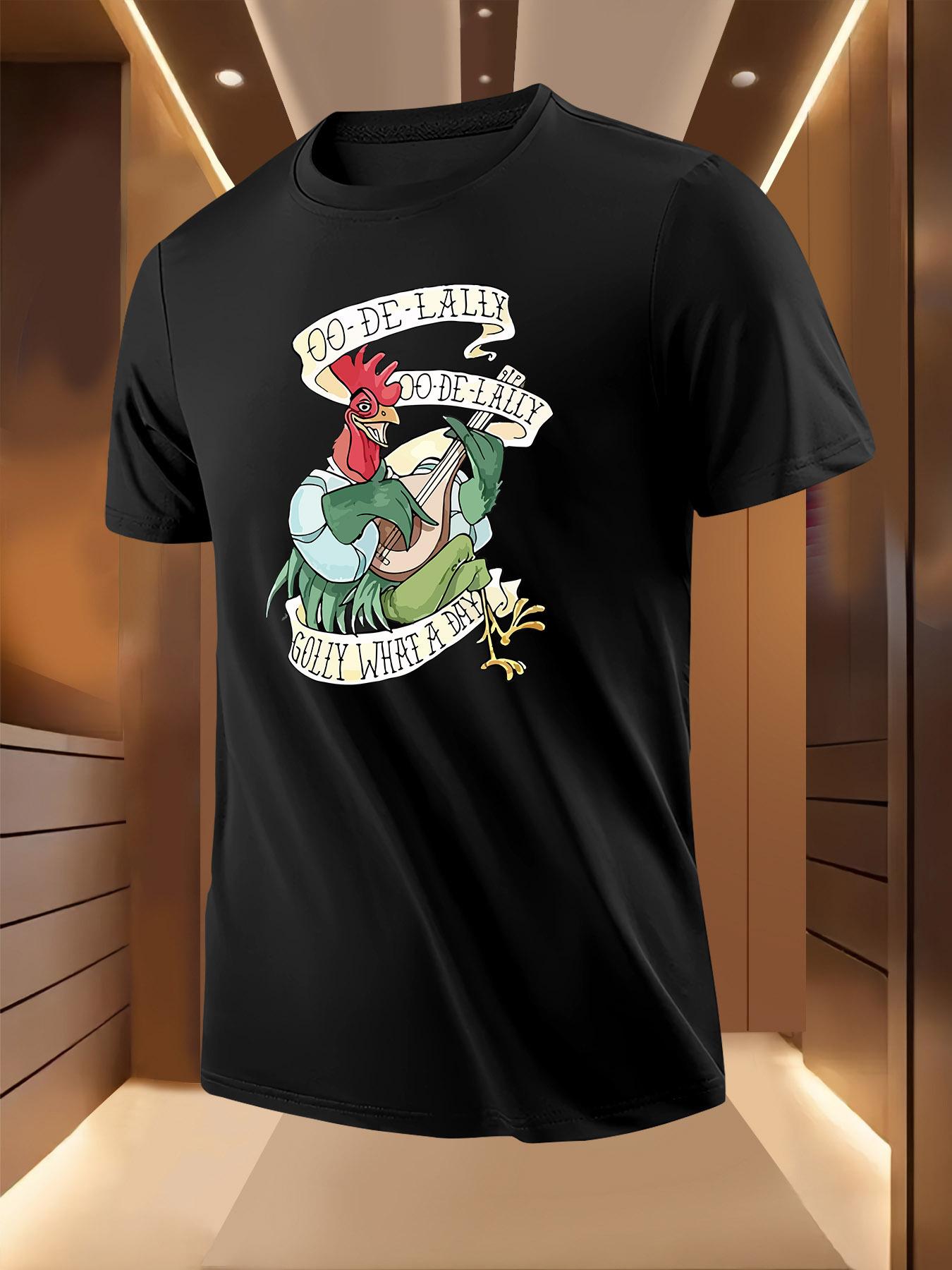 Summer Tshirt with Rooster Guitar Print - Light Yellow S