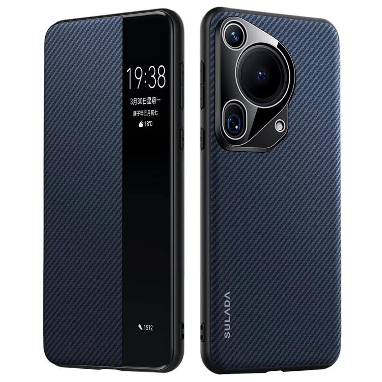 

Чехол SULADA для Huawei Pura 70 Ultra, кожаный чехол из углеродного волокна с текстурой, автоматический режим сна/пробуждения
